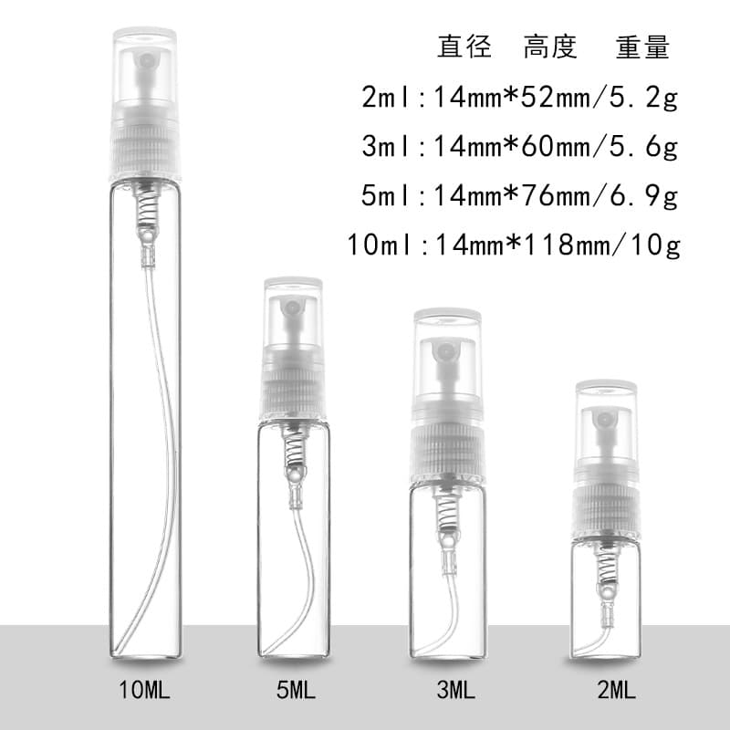 Factory Direct 2ml 3ml 5ml 10ml Perfume Split Bottle Perfume Sample Bottle Glass Spray Bottle Trial Size