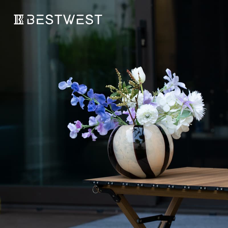 Best West High-End Black Striped Design Round Glass Vase Ins Soft Decoration Home Living Room Ornament