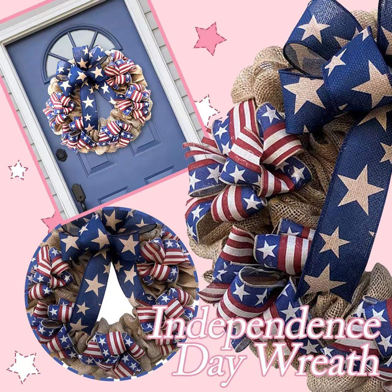 Cross-Border Independence Day Wreath Independence Day Decoration Door Hanging Wall Hanging National Day Independence Day Wreath Fabric Decoration