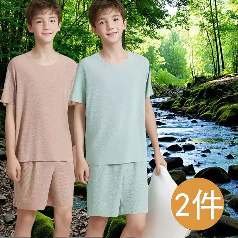 Modal Student Teen Ice Silk Pajama Set for Men Summer Homewear Two-Piece Seamless Short Sleeve Thin Large Size