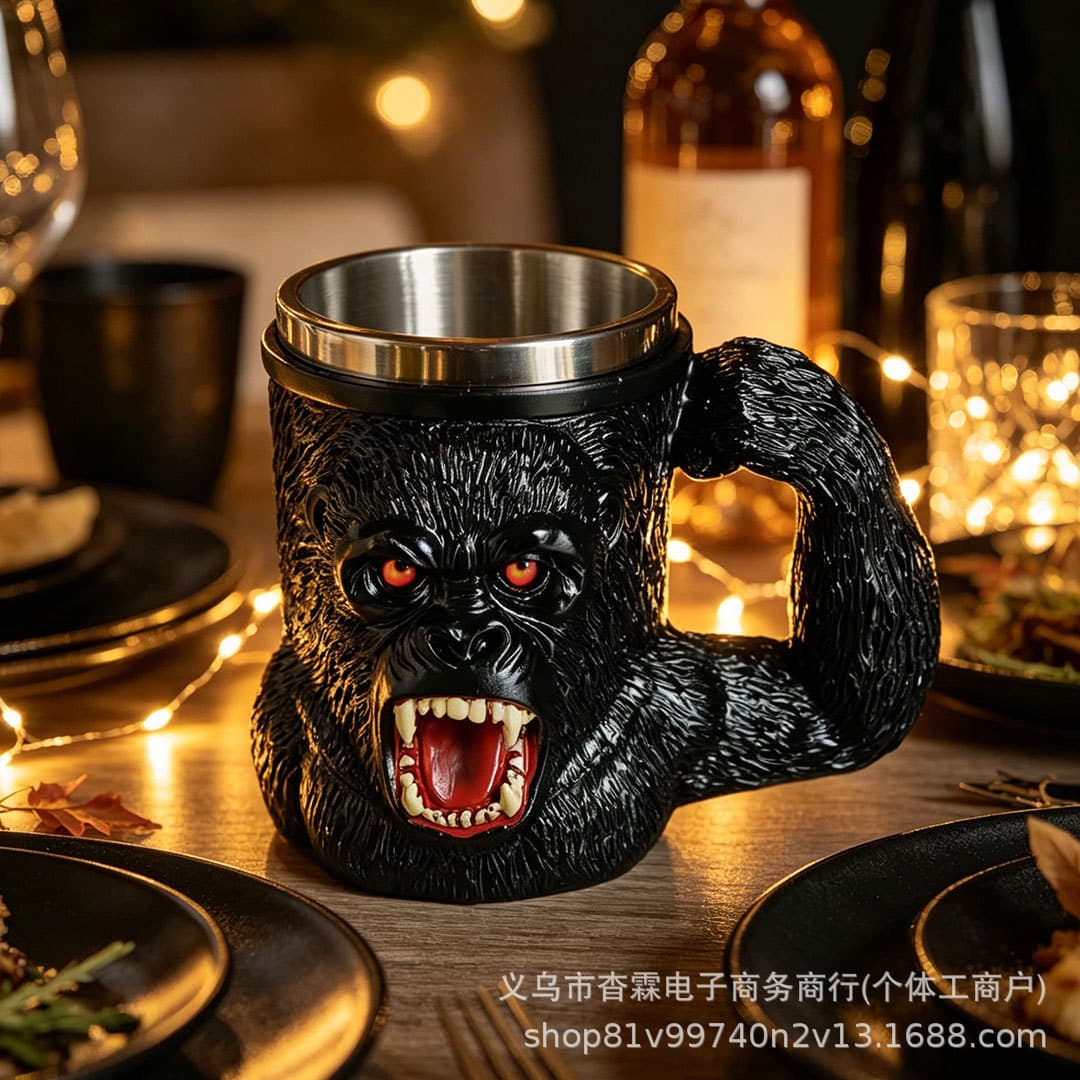 New Cross-Border Red-Eye Gorilla King Kong Mug Godzilla Creative Personality Coffee Cup Resin Stainless Steel Cup