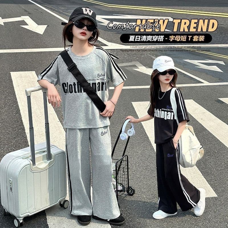 Girls summer new style medium and large children's fashionable children's short-sleeved suit casual girl summer two-piece set trendy