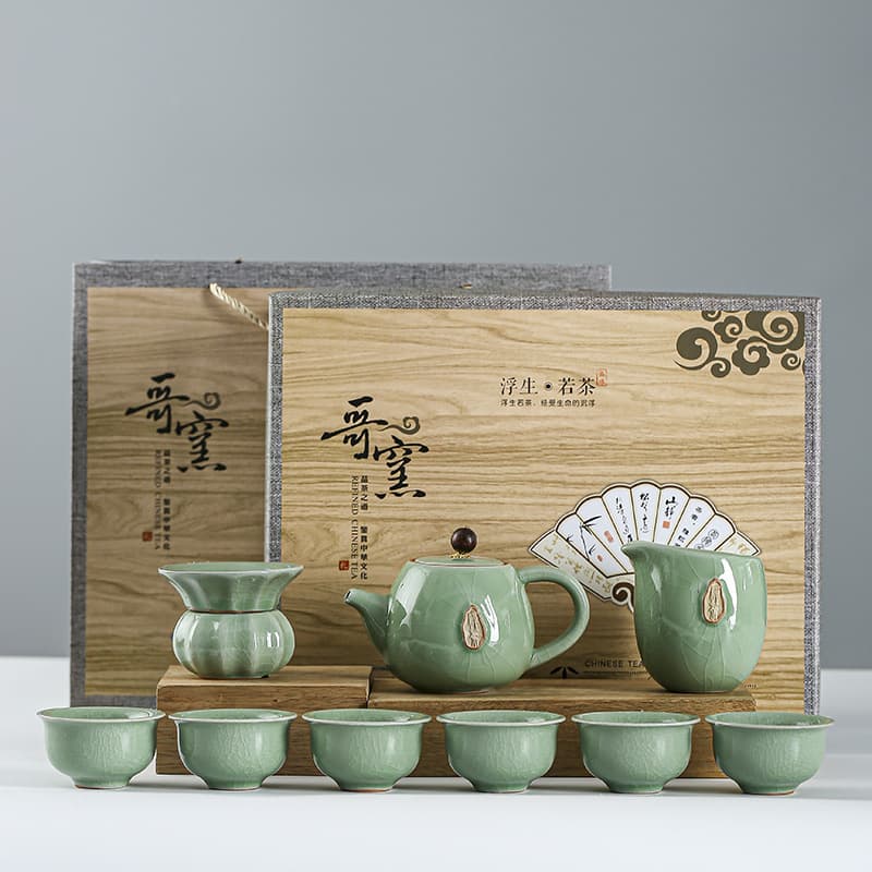 Ge Kiln Tea Set Home Use Light Luxury Chinese High-End Ceramic Gift Tea Pot Kung Fu Tea Cup Souvenir Gift Box