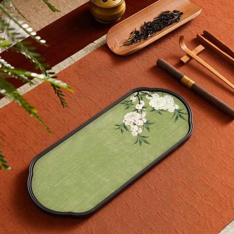 Quick-Dry Absorbent Tea Tray, Chinese Style Tea Serving Tray, Solo Tea Table Small Dry Brewing Stand with Drip Tray and Pot Base