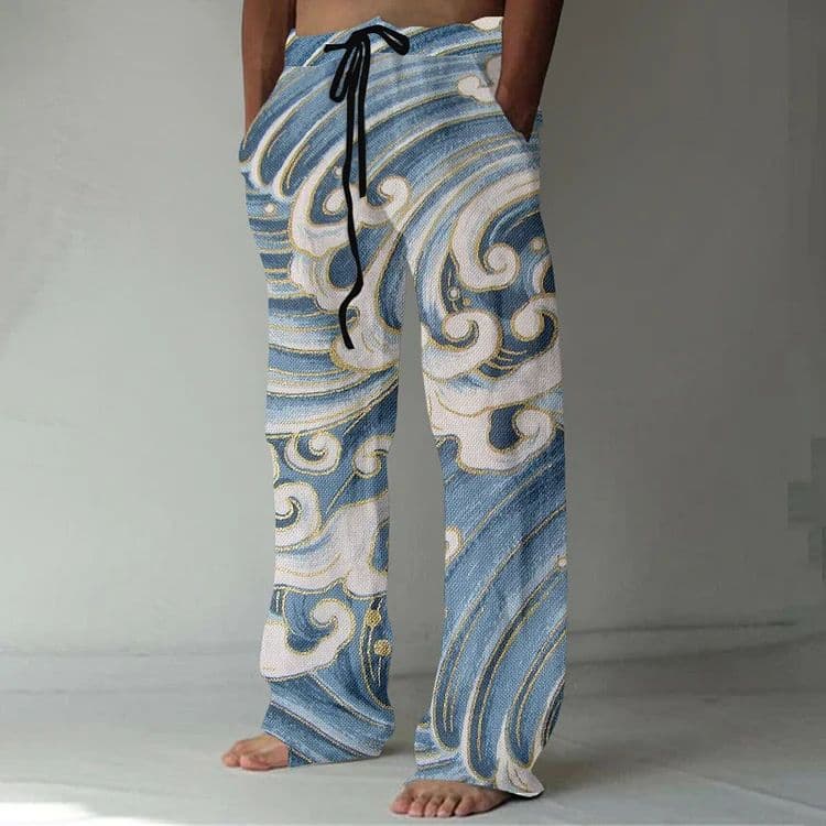 2024 Foreign Trade Summer Thin Men's Large Size Men's Pants 3D Printed Wide Leg Men's Casual Pants Beach Pants Factory Direct Delivery