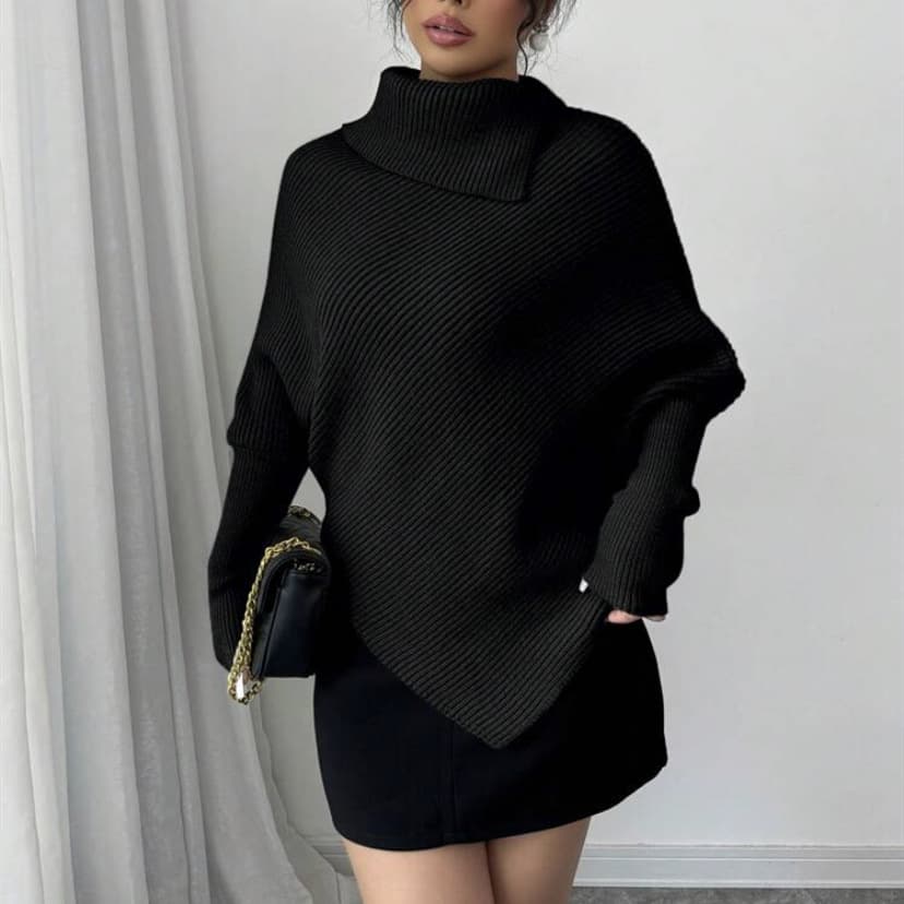 Irregular High Neck Sweater Women 2026 Autumn Winter New Fashion Gentle Korean Lazy Style Knit Base Top Trendy