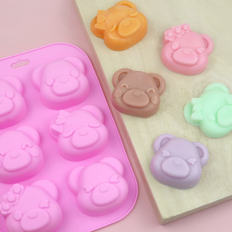 Xunwei In Stock 6-Cavity Bear Mom Cartoon Wax Seal Beads Mold DIY Soap Mold Multi-Expression Bear Head