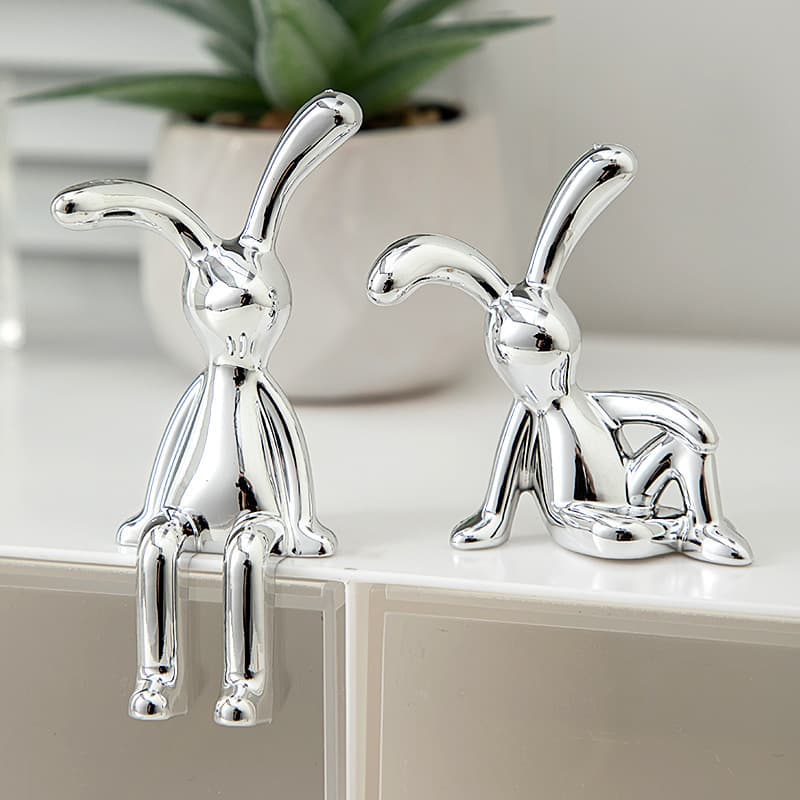 High-End Modern Electroplated Creative Rabbit Bedside Table Ornament, Light Luxury Living Room Trendy Car TV Cabinet Tissue Box