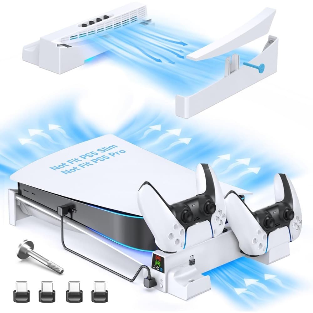 PS5 Horizontal Stand and Cooling Station with 3-Level Cooling