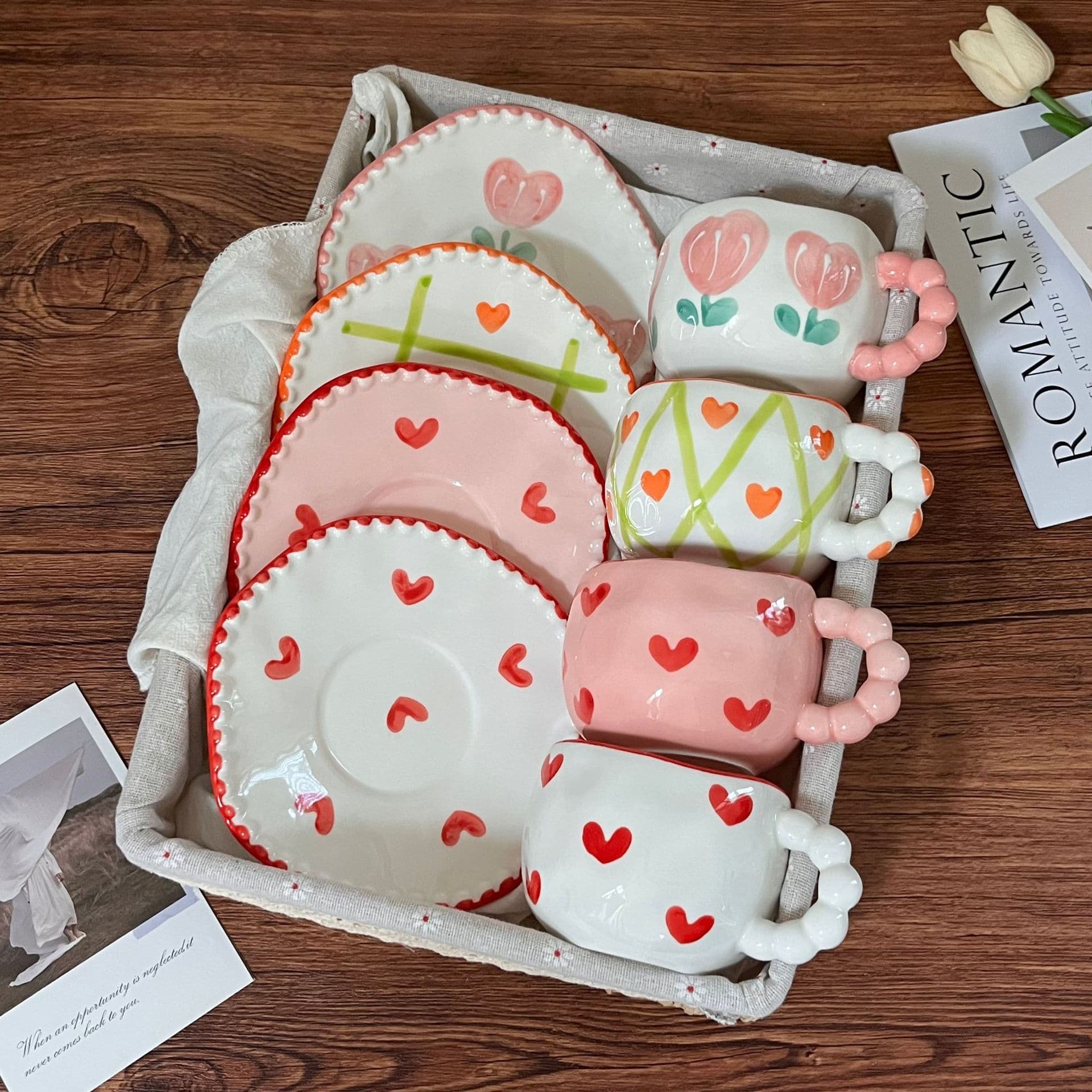 Handmade Coffee Cup Hand-Painted Cute Ceramic Cup Home High-Appearance Afternoon Tea Cup Water Cup Creative Girly Heart Cup