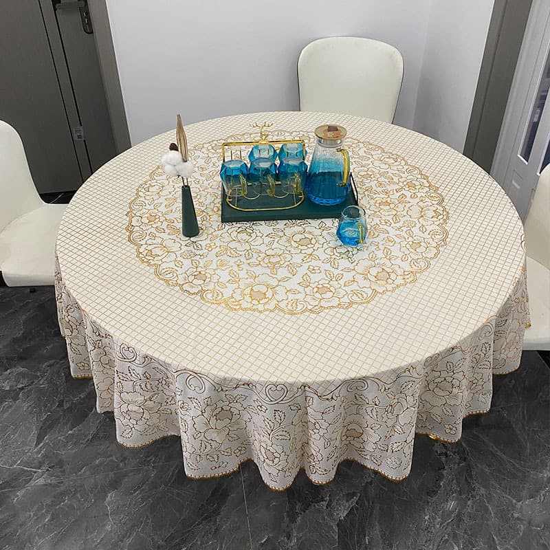 New Round Tablecloth Waterproof Oil-Proof No-Wash Plastic PVC Thickened Heat-Resistant European Style Large Round Dining Table Cloth