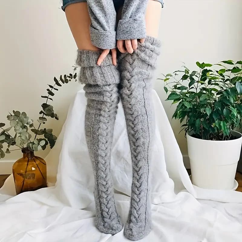 Cross-border Knitted Foot Warmers Long Socks European/American Autumn/Winter Solid Color Over-the-Knee Socks Long Stacked Thick Women's Socks