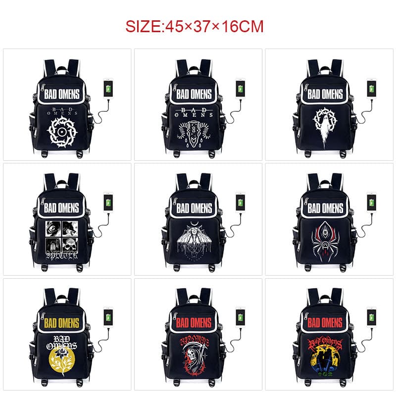 American metalcore band Bad Omens student bag printed flip backpack USB charging travel bag