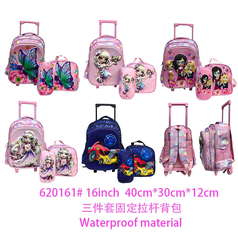 Cross-border new wholesale primary school student fixed trolley case racing princess trolley school bag large capacity waterproof school style
