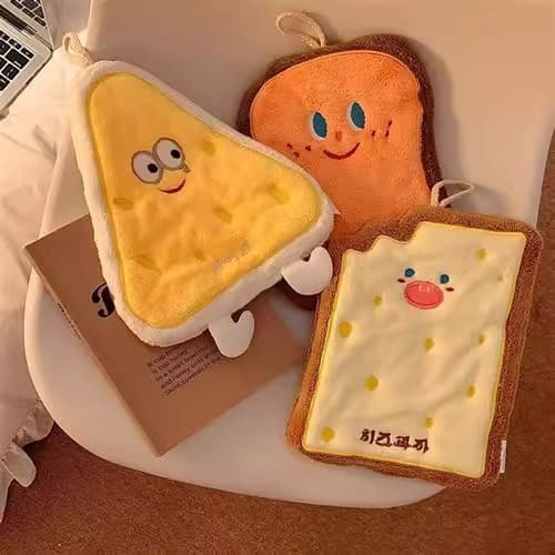 Baking Series Coral Fleece Cheese Card Hanging Cartoon Hand Towel, Absorbent Thickened Bathroom and Kitchen Hand Towel