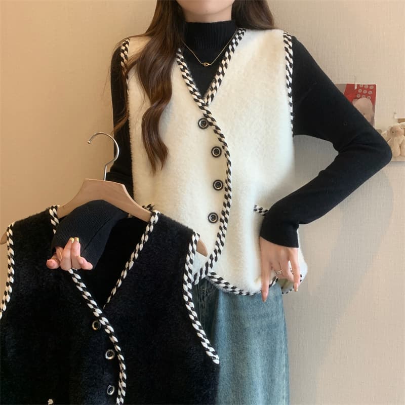 French-style Chanel knit vest cardigan for women, new spring and autumn slim-fit outer layer, celebrity-style elegant sweater vest for women