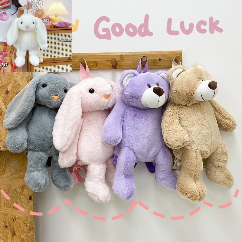 Bear Plush Toy Backpack Casual Fashion Rabbit Grabbing Machine City Simple Style Soft Cotton Lining Zipper Opening Daily Match