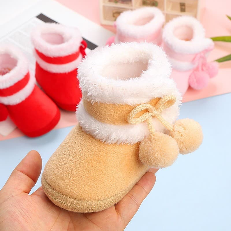 Newborn Baby Winter Shoes for 0-1 Year Old, Anti-Slip Soft Sole Learning to Walk Cotton Shoes with Fleece Lining