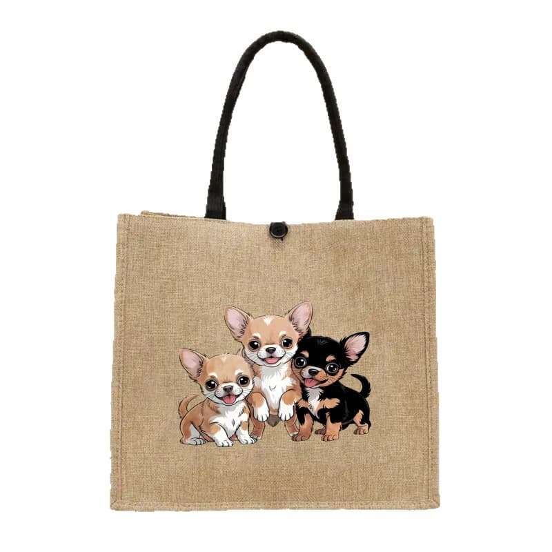 Chihuahua Linen Tote Bag Large Capacity Commuting Tote Bag Student Tuition Lunch Bag Amazon