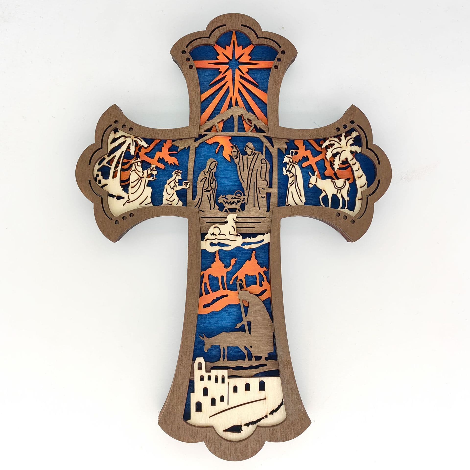 New Christmas Wooden Craft Wooden Christmas Cross Pendant Home Christmas Tree Window Decoration Hanging