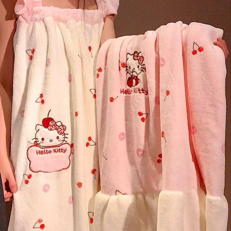 kit suspender bath skirt cherry girl heart series water-absorbent coral velvet absorbs water and does not shed hair, quick-drying and thickening dry hair cap