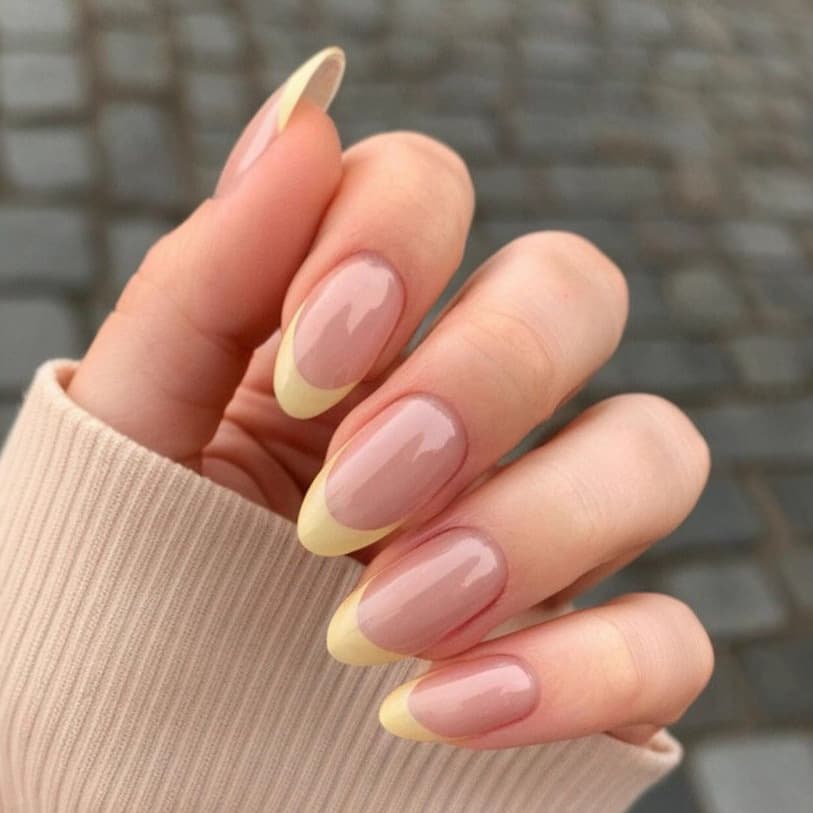 Yellow French Almond Press-On Nails Premium Ins Style Sweet Fake Nails Ready-to-Wear Wholesale