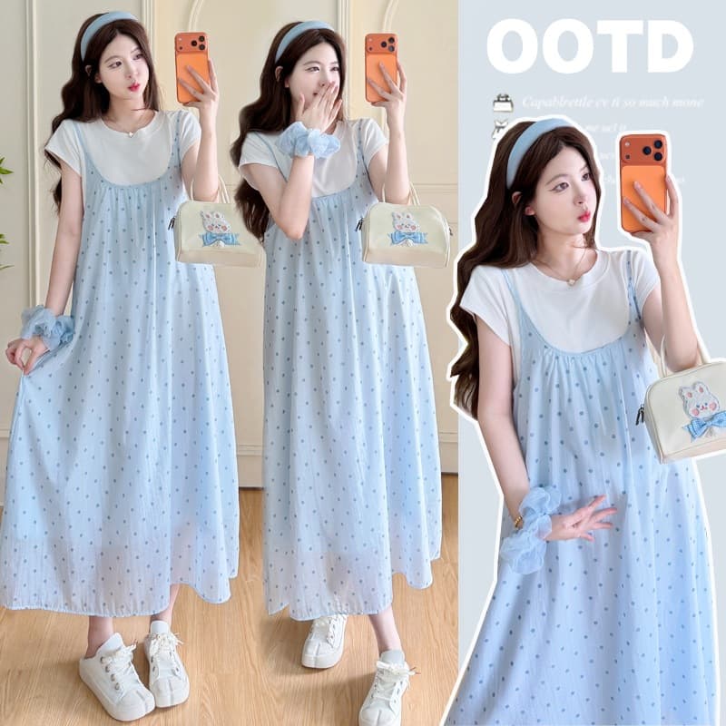 Maternity Summer Fashion French New Maternity Set Loose Slimming Hot Mom Outerwear Two-Piece Dress Trendy