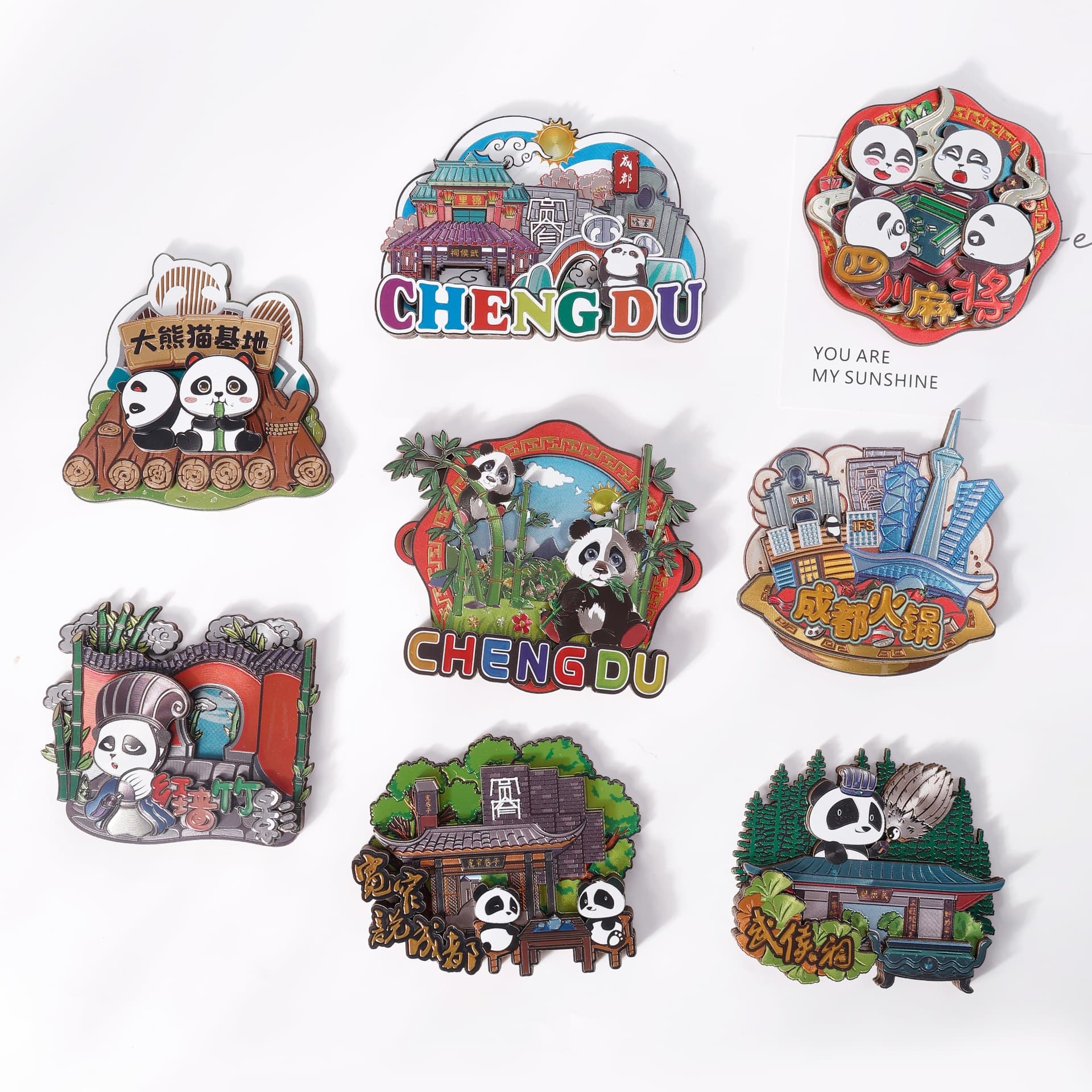 Wooden Silver Foil Chengdu Cultural Element Refrigerator Magnet Cartoon Panda Souvenir Chengdu City Travel Souvenir