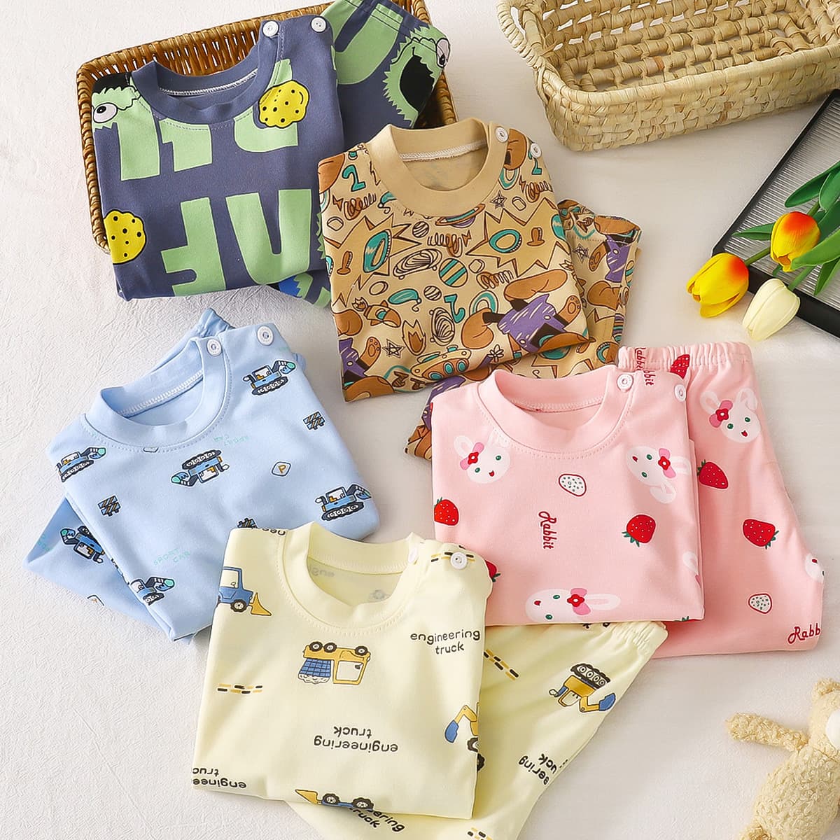 Autumn and Winter Homewear Children's Set Pajamas Pure Cotton Long Johns Cotton Pajamas Full Cotton Boys Girls Homewear Wholesale