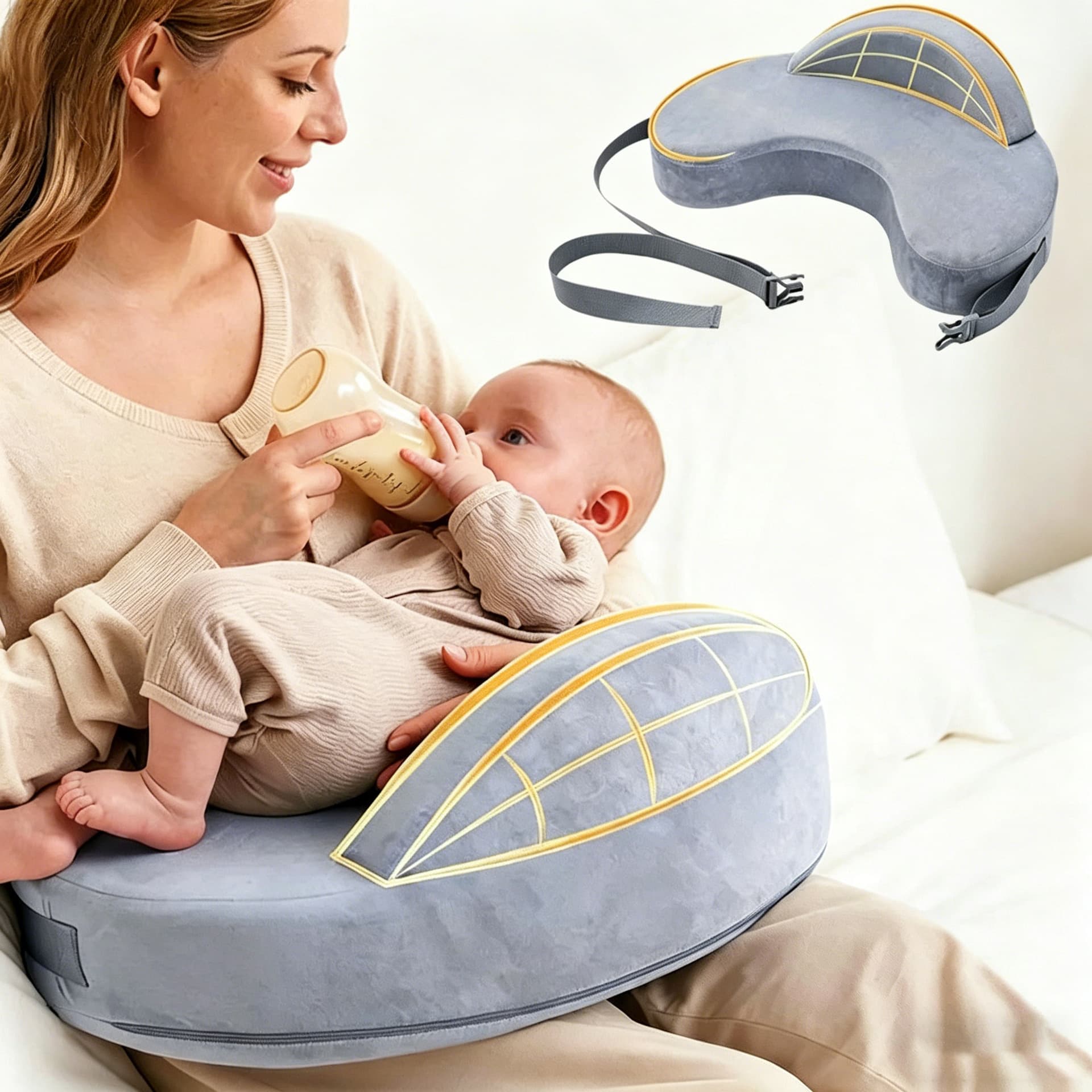 Nursing Pillow for Newborns, Baby Feeding Pillow, Infant Sitting Pillow, Anti-Spit-Up Pillow, Cross-Border Nursing Pillow with Removable Cover