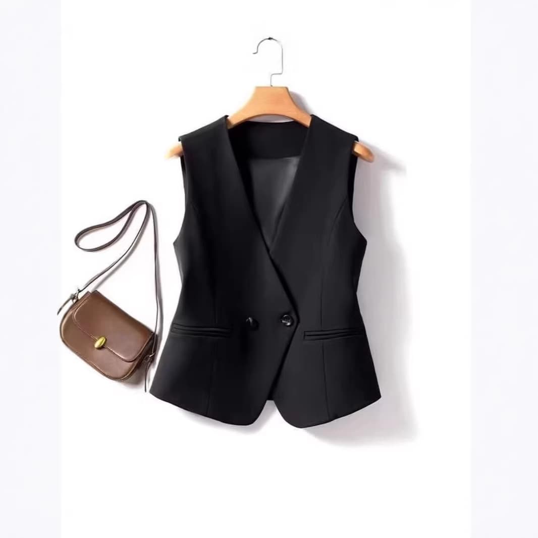 Slim Fit Short Vest Spring Autumn Blazer 2026 New Style Double-Breasted Elegant Vest Black for Women