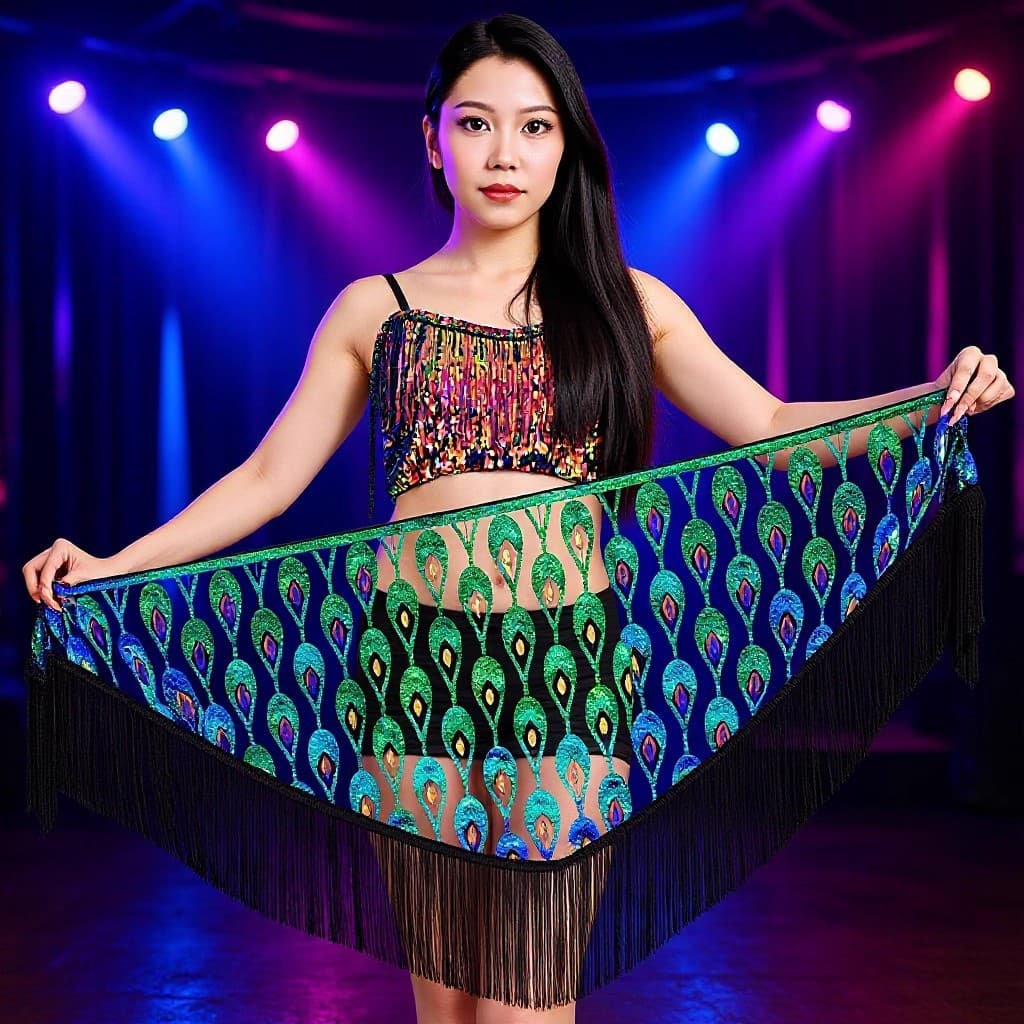 Belly dance tassel waist chain sequined large triangle scarf dance performance performance waist scarf arm scarf performance costume dancer Europe and America