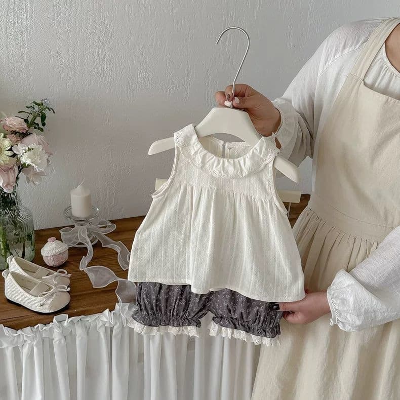 Summer baby girl thin T-shirt floral pants two-piece set baby lace collar vest floral pants suit girls clothes