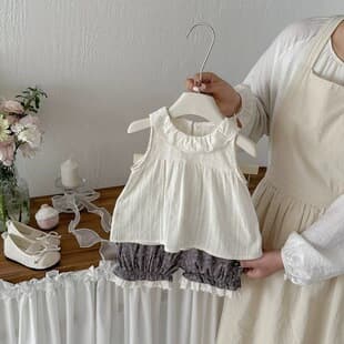 Summer Girl Thin T-Shirt Floral Pants Two Piece Set Baby Lace Trim Vest Bud Pants Set Girl Clothes