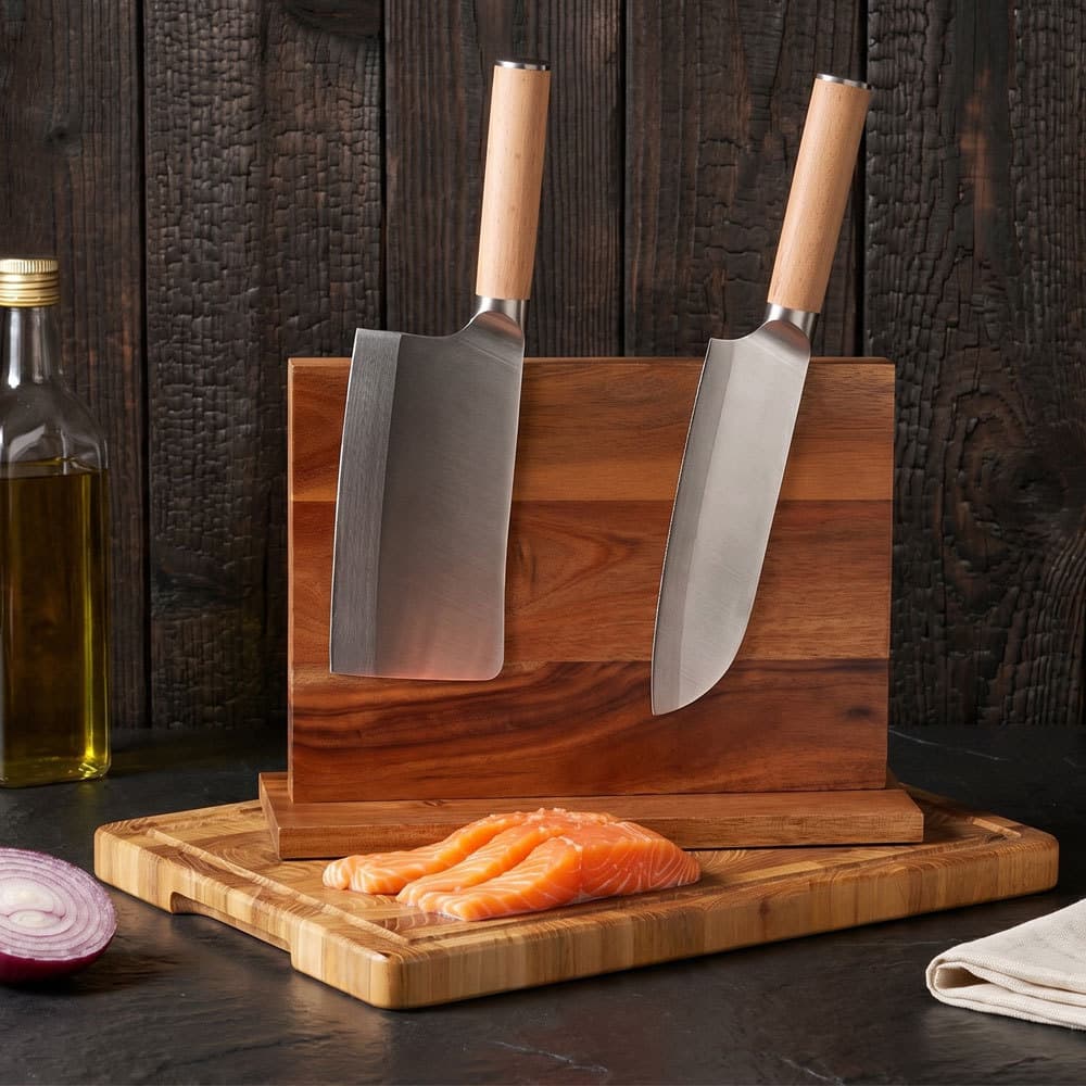 Magnetic knife holder double-sided magnetic kitchen knife holder wooden knife storage rack storage rack solid wood punch-free magnetic knife holder