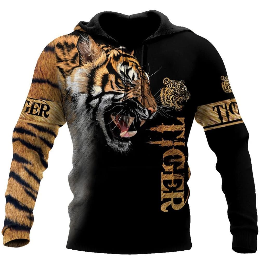 2025 Cross-Border Autumn New European and American Men's 3D Printed Lion and Tiger Pattern Casual Pullover Hoodie