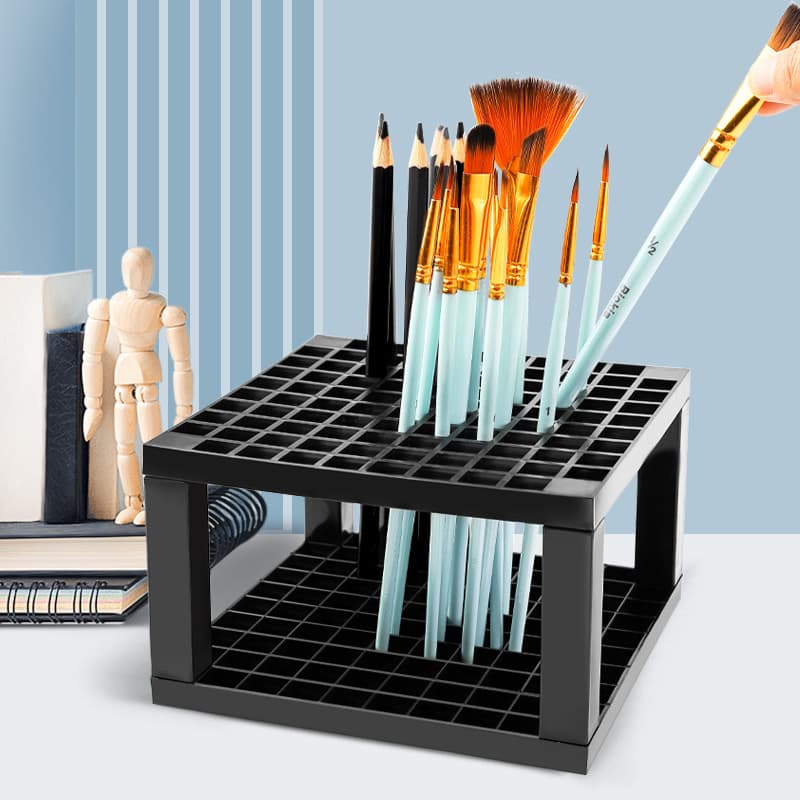 Square Plastic Pen Holder Multi-Functional Watercolor Painting Brush Storage Rack 96 Compartments Detachable Paint Brush Stand