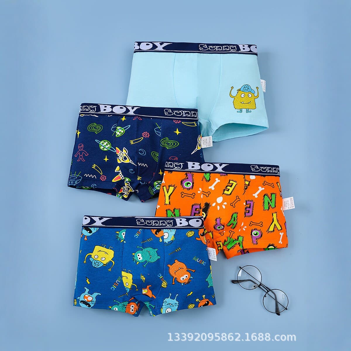 Cotton Children's Boxer Briefs for Boys with Cartoon Print, Class a Pure Cotton Baby Underwear for Young Children and Students