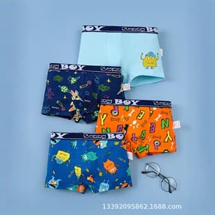 Full Cotton Kids Boys Boxer Briefs Cartoon Print Class A Pure Cotton Baby Underwear for Toddlers and Students Boys