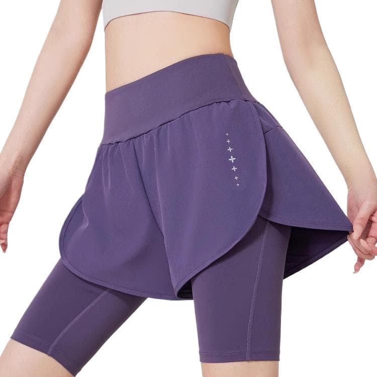 Fake Two-Piece Fitness Pants for Women, Summer Outdoor Running Shorts, High-Waisted Sports Quick-Dry Shorts, Anti-Exposure Morning Running Shorts
