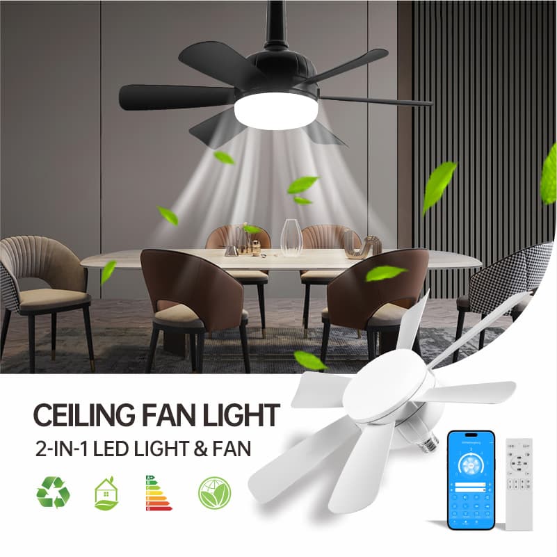 Screw-in Light Socket Fan with Silent Operation, Easy Installation, Remote Control, and Dual Function as Ceiling Light