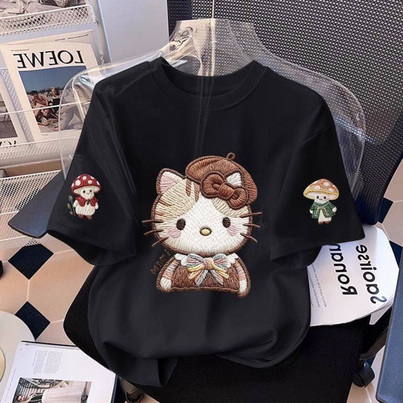 Qiao Nika Girls' Pure Cotton Short-Sleeve T-Shirt 2026 New Summer Cartoon Style Versatile Short-Sleeve Top for Medium and Large Children