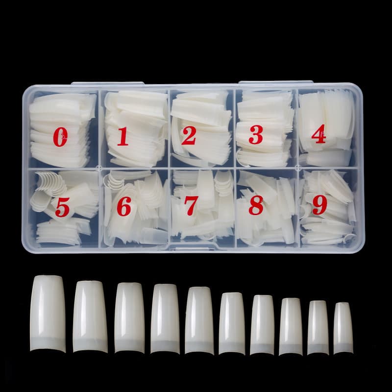 Nail Art 500-Piece Box of Nail Tips, French Style Half-Cover and Full-Cover Nail Tips, Natural Transparent Nail Tips, Professional Use for Nail Salons