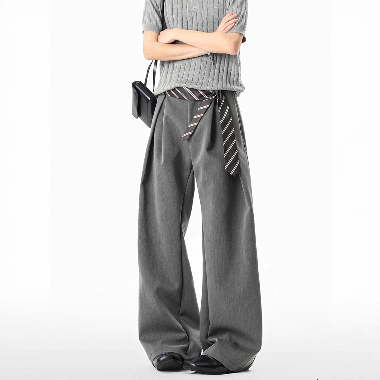 American-style tailored A-line silhouette dress pants men's autumn premium double-pleated straight-leg wide-leg pants drape long trousers