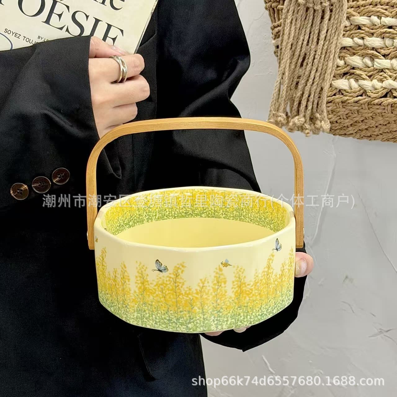 High-Appearance Oil Painting Pastoral Style Handheld Fruit Tray for Living Room Coffee Table Home Fruit Basket Dried Fruit Snack Display Tray
