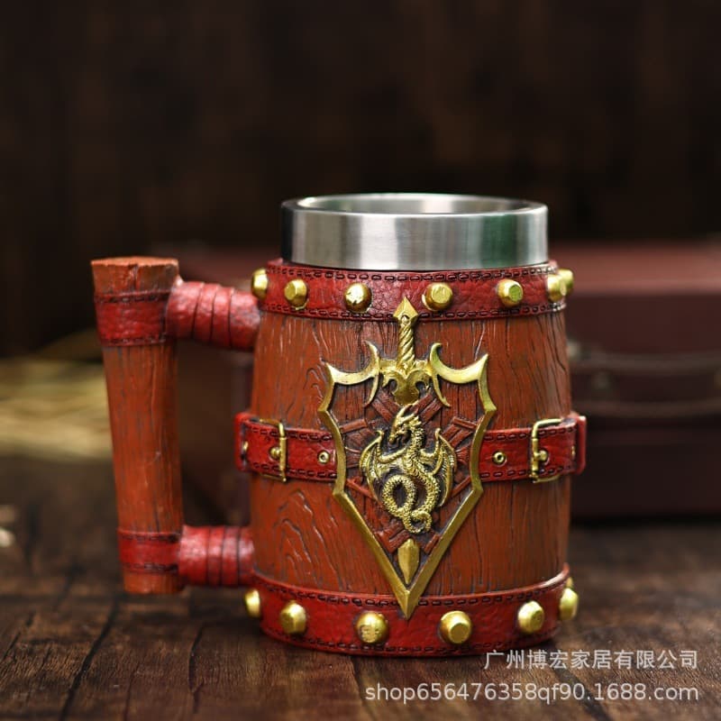 Nordic New Dragon Element Large Beer Cup Western Evil Dragon Mugs Whiskey Barrel Glass Vintage Style Stainless Steel Cup