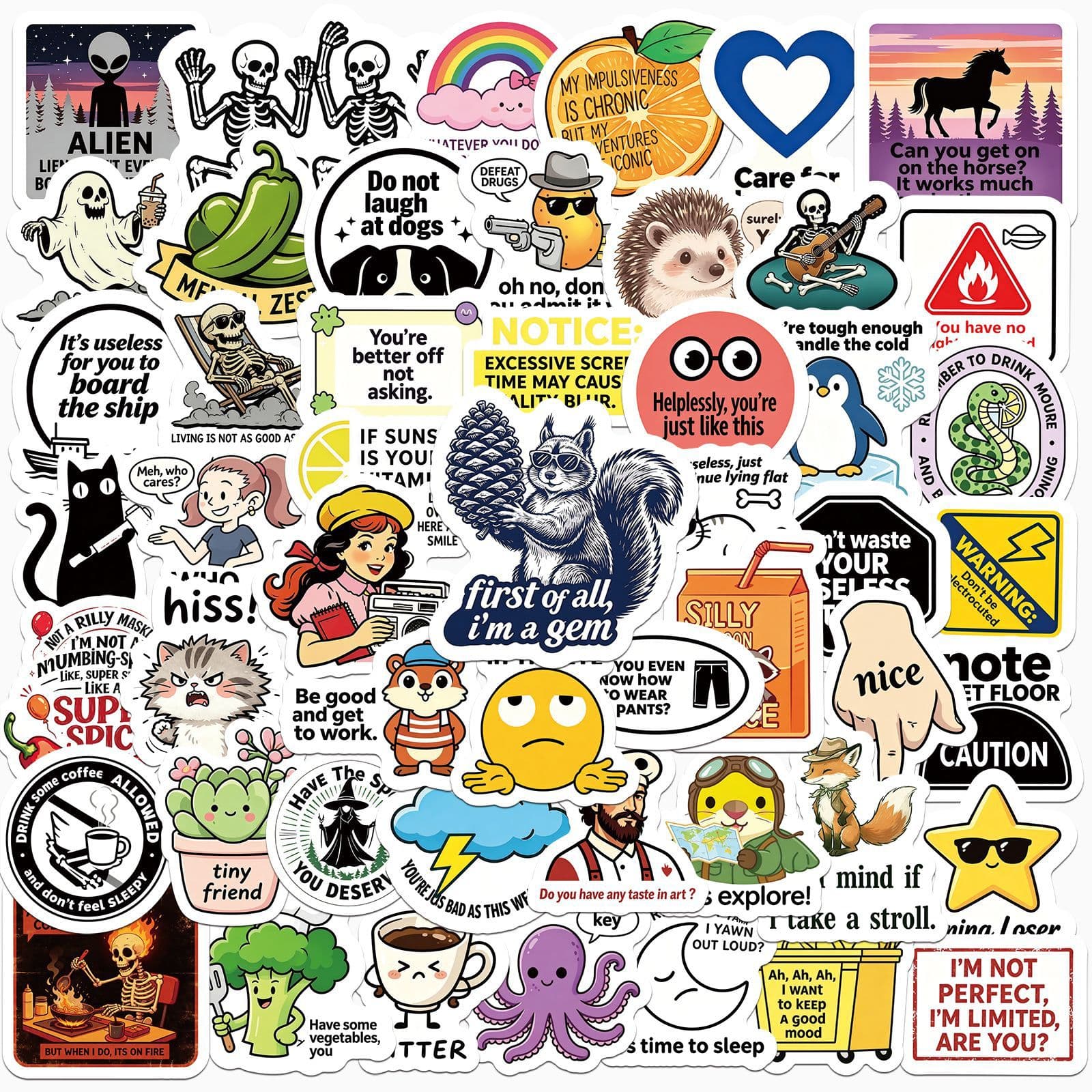 50 Original Snarky MEME Doodle Stickers for Decorating Luggage, Skateboard, Water Bottle DIY Waterproof Cross-Border Wholesale