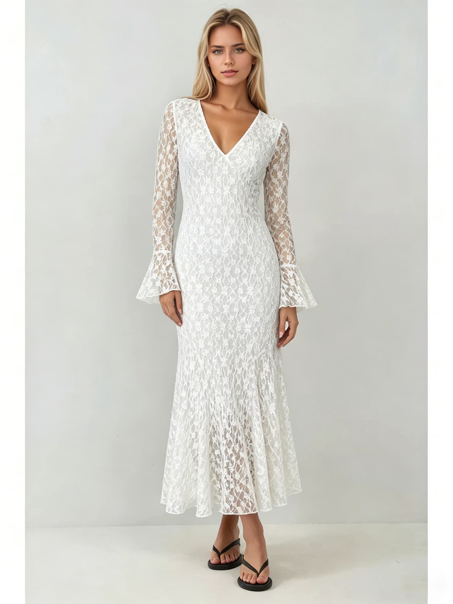 New Elegant Women's Lace-Lined Flared Sleeve Fitted Dress for Cross-Border E-Commerce