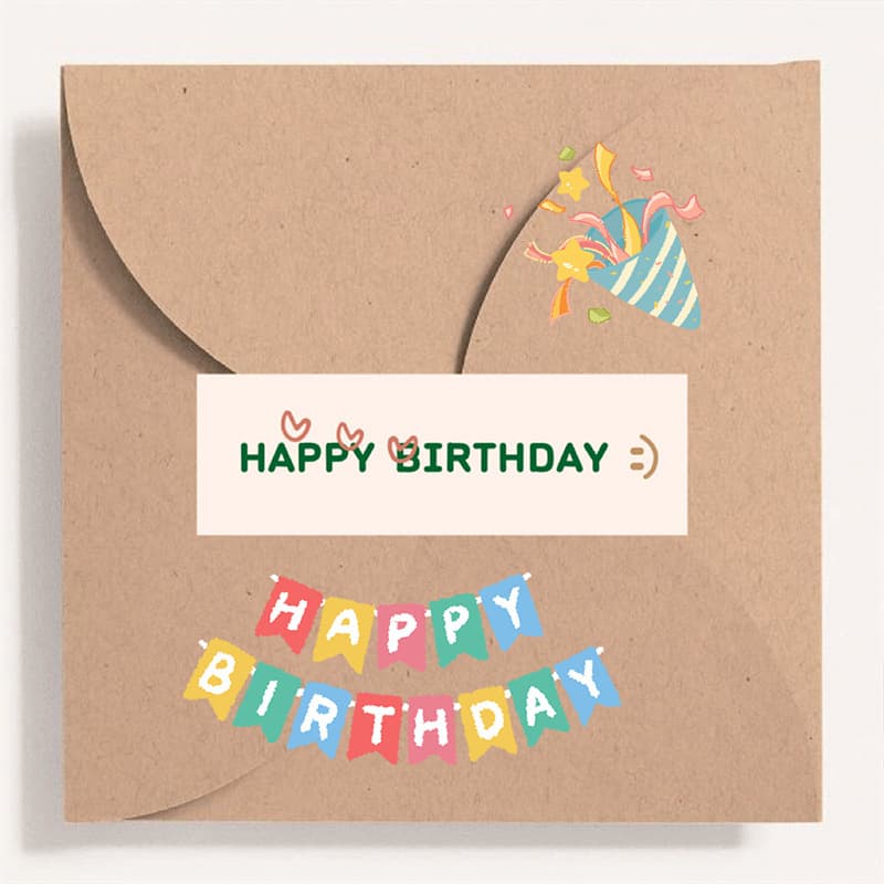 Happy Birthday English Square Gift Box Seal Sticker Non-drying Adhesive Label for Packaging Box Sealing Amazon eBay Wish Temu