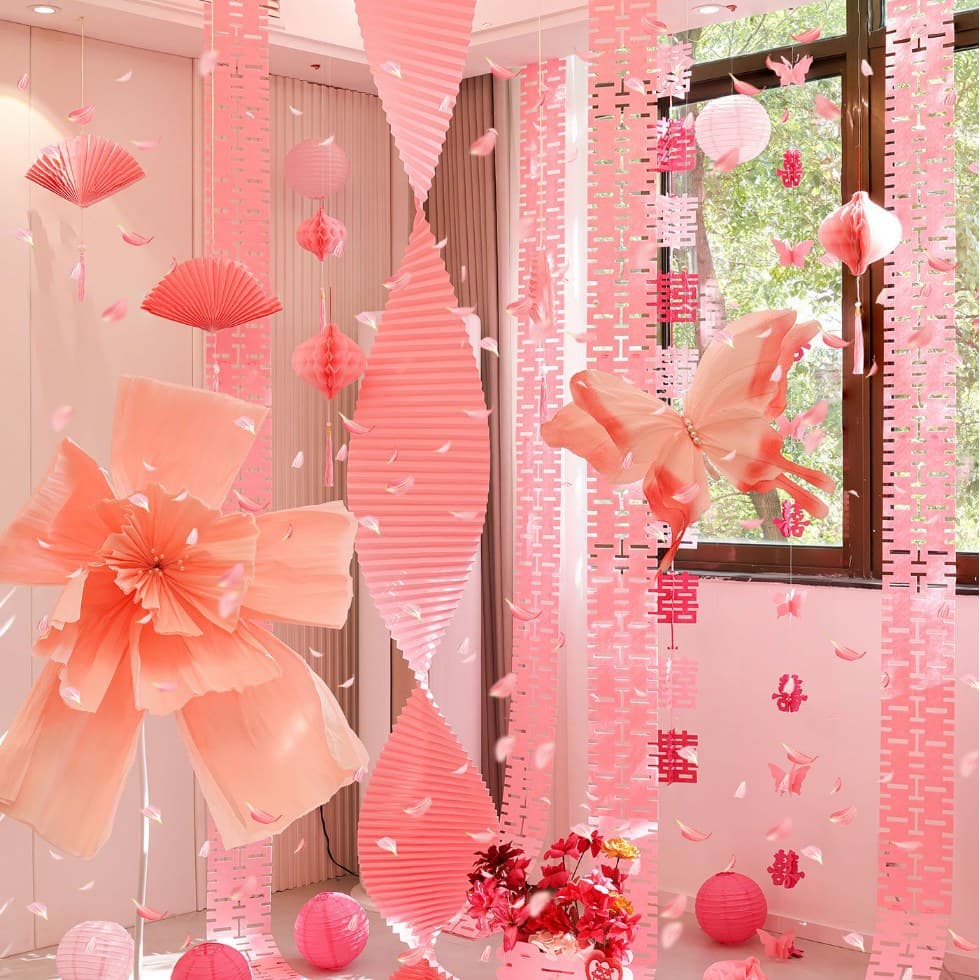 Wedding Decoration Living Room Photo Butterfly Wedding Background Wall Bridal Room Set Festive Wedding Pull Flower Pink